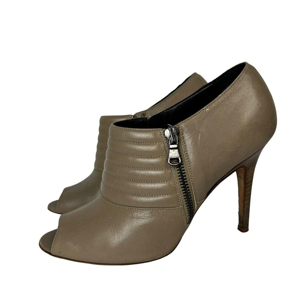 Manolo Blahnik size 37 US 7 Taupe Peep Toe Booties ankle heeled leather
